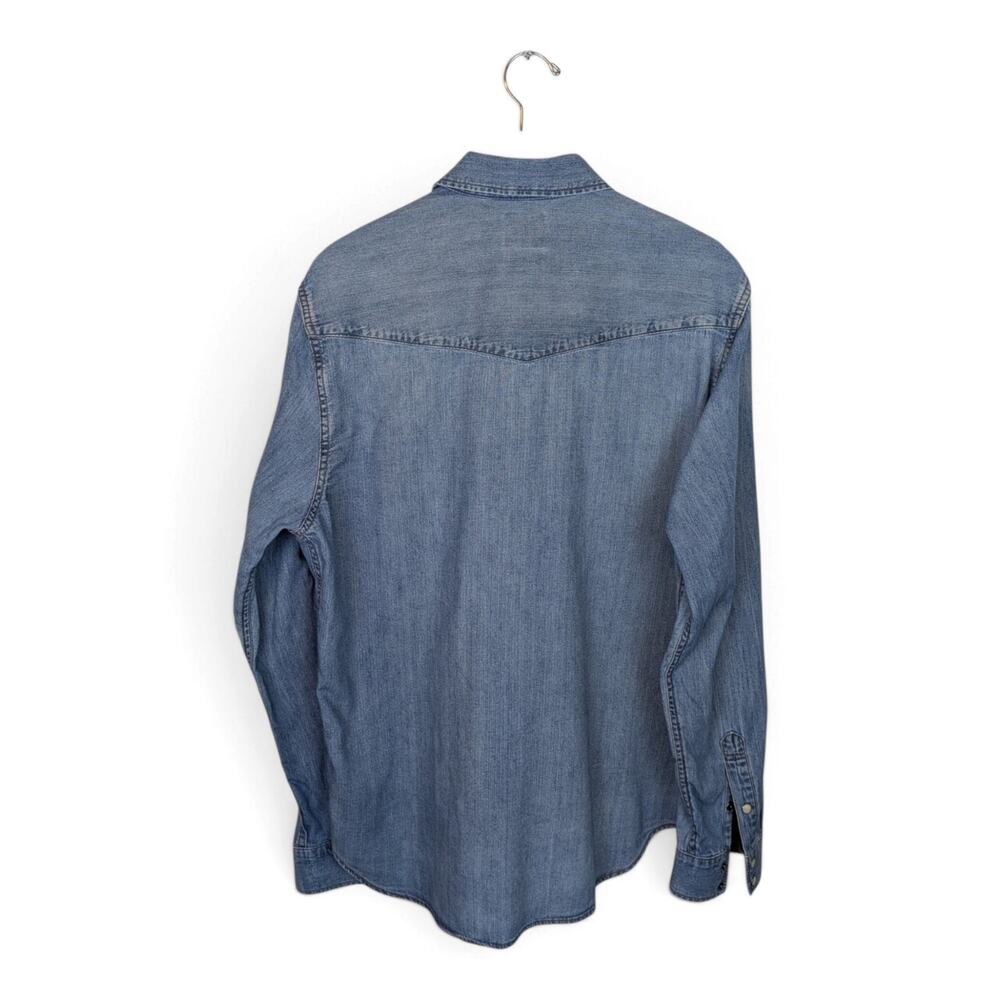 GAP DENIM Pearl Snap New Western Style Slim Fit Denim Shirt Authentic Indigo - L - Picture 3 of 8